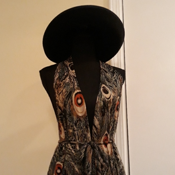 👙🦚Peacock Print Swimsuit Cover/Robe W/ Belt Sz L - Picture 2 of 9